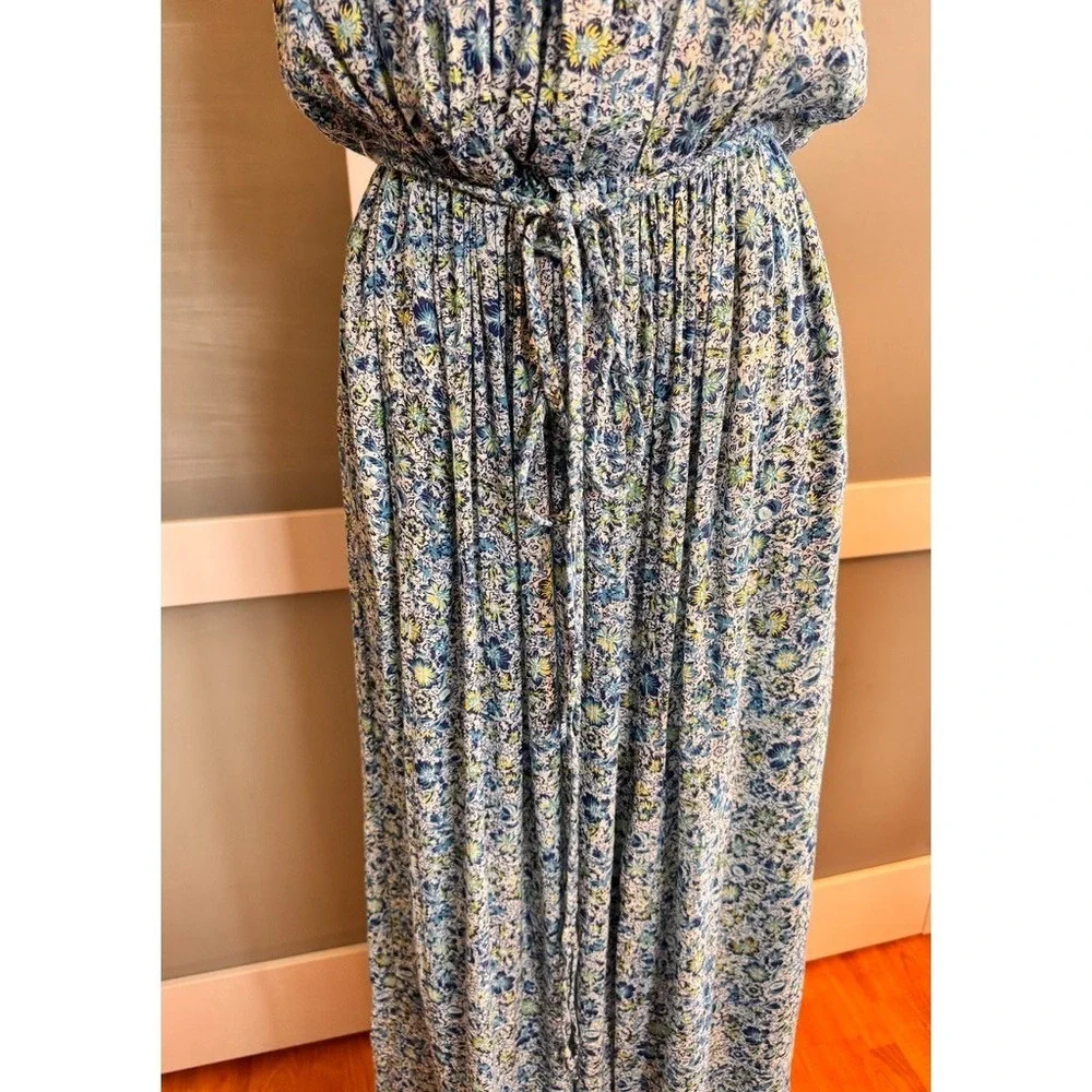 Poupette St Barth Mara Strapless Maxi Dress Blue Floral Print Small resort wear